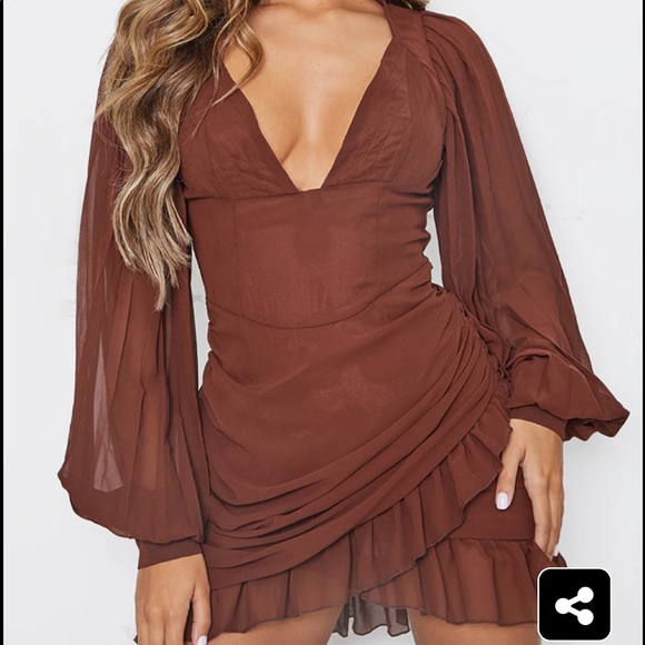Pretty little thing chocolate chiffon dress - Picture 2 of 7